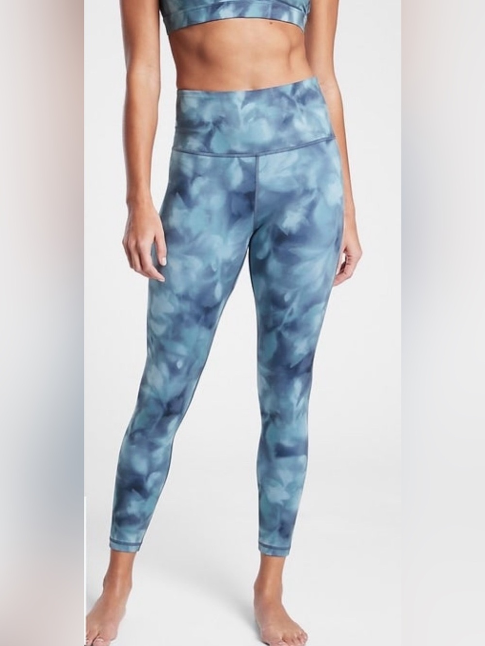 Athleta Elation 7/8 Leggings Small Blue Green Floral High Rise Yoga Pants